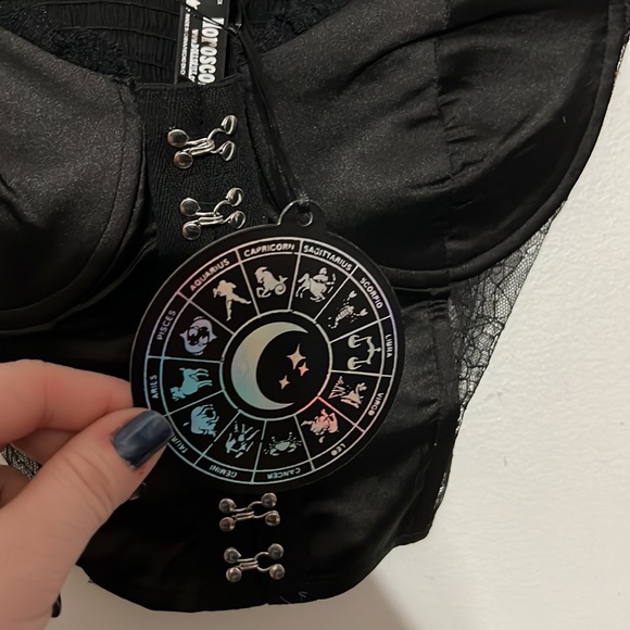 Dolls Kill Horoscopez Pass The Crystals Black Satin Corset Top - Picture 4 of 6